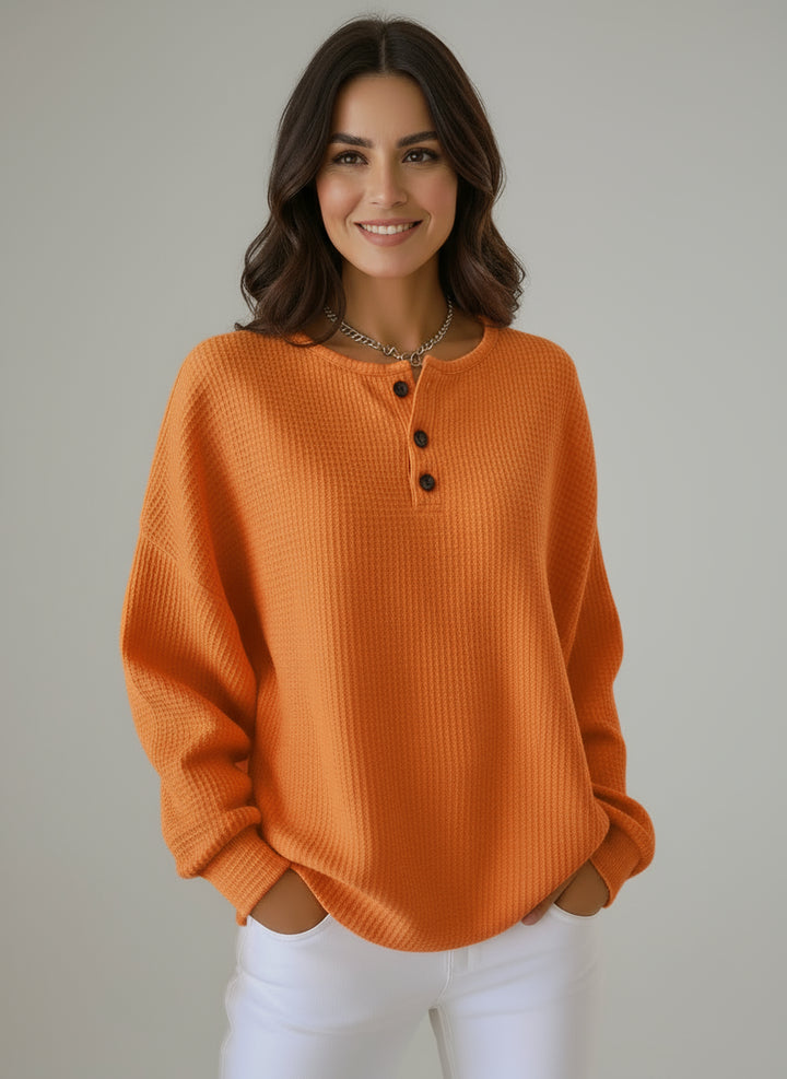 Hannah | Waffle-Knit Henley Shirt